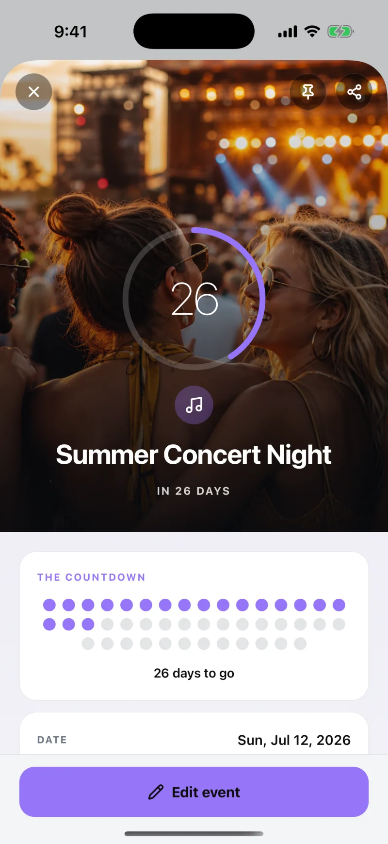 Dotful event detail with a photo and memory